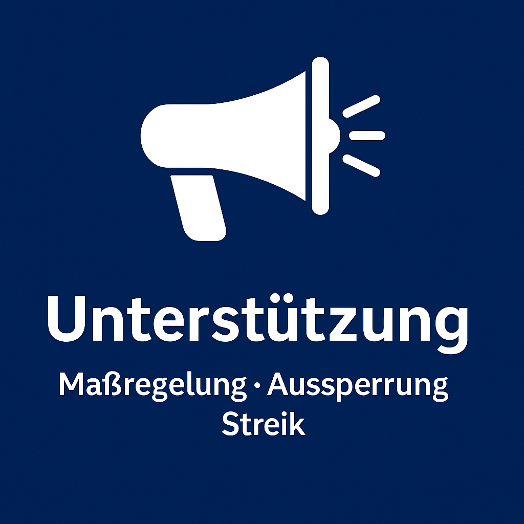 GTL Kachel Unterstützung – Symbol Megafon, finanzielle Unterstützung bei Maßregelung, Aussperrung und Streik