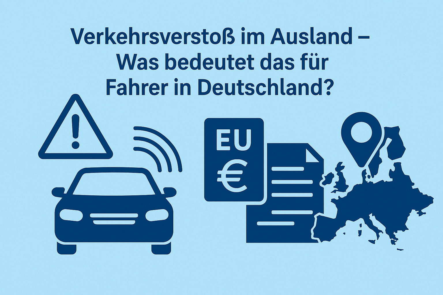 Grafik in blauem Farbton und deutscher Sprache zum Verkehrsverstoß im Ausland